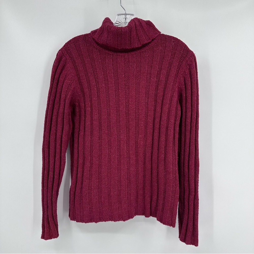 Sundance Ribbed Knit Turtleneck Sweater Silk Cotton Blend Raspberry Red Size S